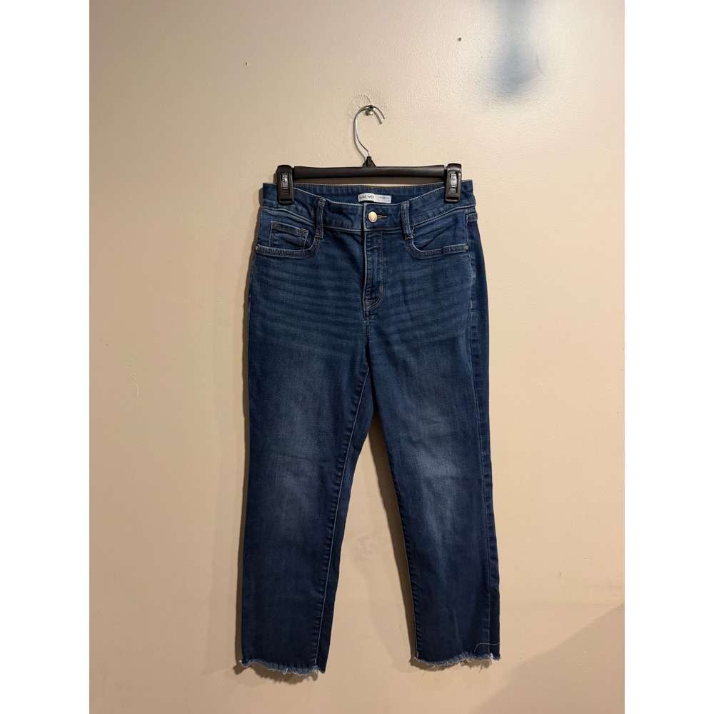 Nine West Women Straight Crop Jeans Blue Frayed Hem Size 6